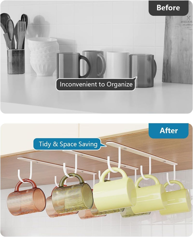 Luckinow 3 Pack Mug Hooks Under Cabinet, Coffee Mug Holder for Hanging Under Shelf, Cup Hanger with 9 Hooks for Displaying Mugs, Coffee Cups and Kitchen Utensils, White - Image 2
